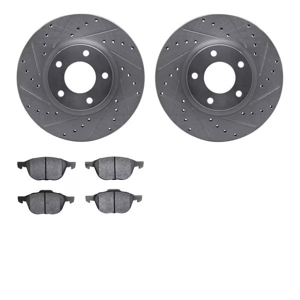 7302-80057, Rotors-Drilled and Slotted-Silver with 3000 Series Ceramic Brake Pads, Zinc Coated, Dynamic Friction Co, Mfr#: 7302-80057